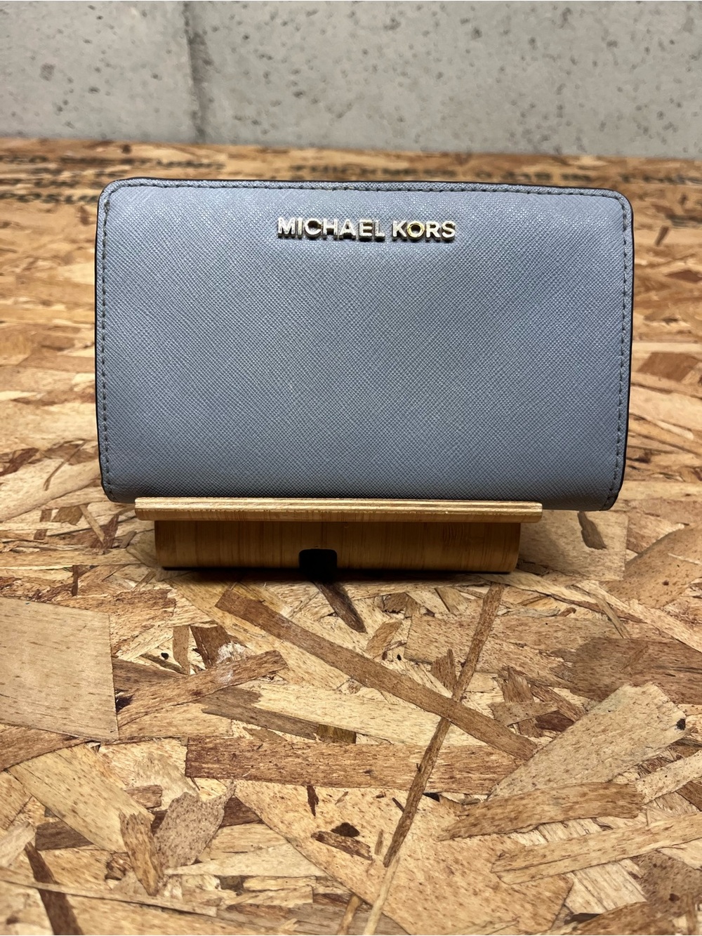 Michael Kors Compact Saffiano Wallet in Slate Blue with Gold Logo
